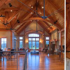 Glulam beams are as easily customized as traditional timbers, allowing homeowners and designers to incorporate steel hardware and other elements.